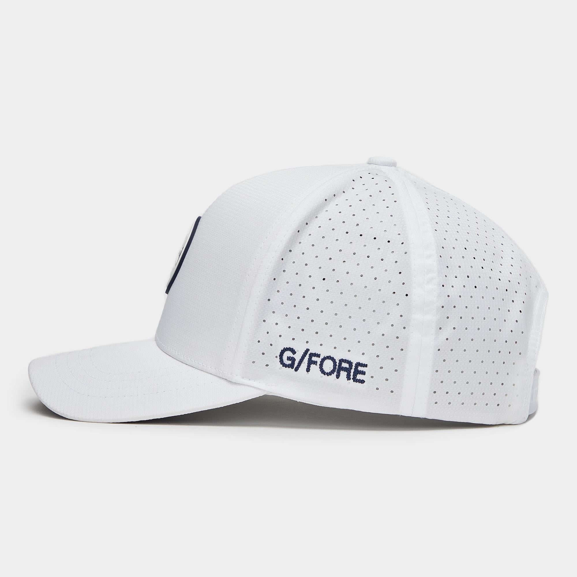 G/FORE Perforated Tipped Brim Circle G's Patch Mens Snapback Cap Snow/Twilight